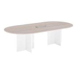 Modular conference table with extension Excellens L 260 x D 120 cm cm top in light grey and cross-shaped legs in full wood