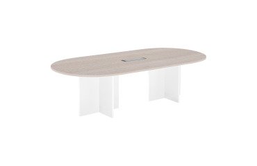 Modular conference table with extension Excellens L 260 x D 120 cm cm top in light grey and cross-shaped legs in full wood