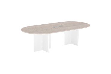 Moduleerbare vergadertafel met uitbreiding Excellens L 260 x D 120 cm lichtgrijze top kruisvormig onderstel in hout