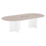Table de réunion modulable avec extension L 260 cm plateau chêne gris piètement croix plein bois Essens