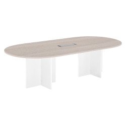 Table de réunion modulable avec extension L 260 cm plateau chêne gris piètement croix plein bois Essens
