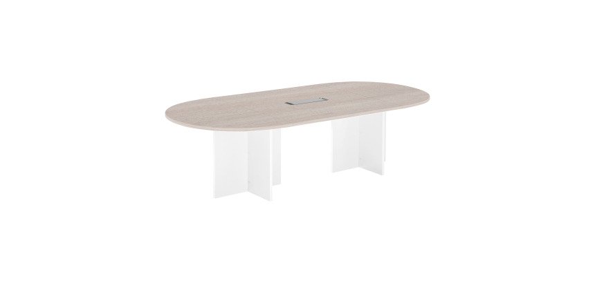Table de réunion modulable avec extension L 260 cm plateau chêne gris piètement croix plein bois Essens