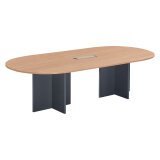 Table de réunion modulable avec extension Excellens L 260 x P 120 cm plateau chêne clair pieds croix plein bois