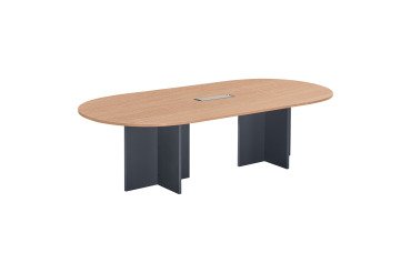 Table de réunion modulable avec extension Excellens L 260 x P 120 cm plateau chêne clair pieds croix plein bois