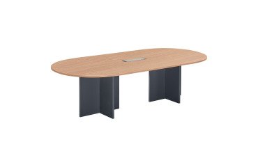Table de réunion modulable avec extension Excellens L 260 x P 120 cm plateau chêne clair pieds croix plein bois