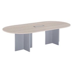 Table de réunion modulable avec extension Excellens L 260 x P 120 cm plateau chêne gris pieds croix plein bois