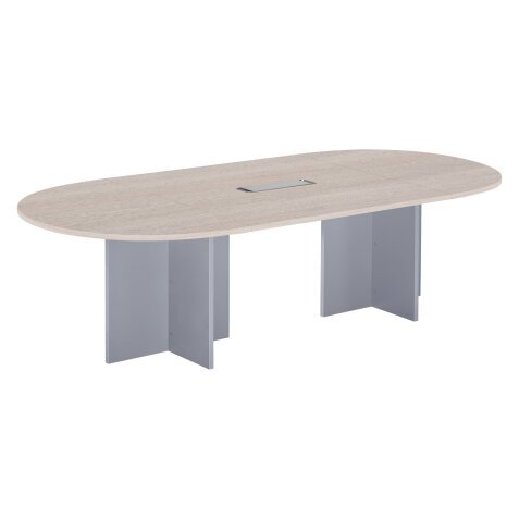 Modular conference table with extension Excellens L 260 x D 120 cm cm top in light grey and cross-shaped legs in full wood