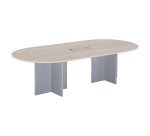 Modular conference table with extension Excellens L 260 x D 120 cm cm top in light grey and cross-shaped legs in full wood