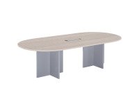 Modular conference table with extension Excellens L 260 x D 120 cm cm top in light grey and cross-shaped legs in full wood