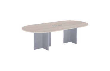 Moduleerbare vergadertafel met uitbreiding Excellens L 260 x D 120 cm lichtgrijze top kruisvormig onderstel in hout