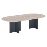 Moduleerbare vergadertafel met uitbreiding Excellens L 260 x D 120 cm lichtgrijze top kruisvormig onderstel in hout