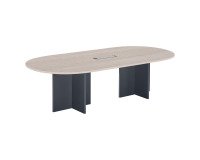 Modulierbarer Konferenztisch mit Erweiterung Excellens L 260 x T 120 cm Tischplatte in grauem Eichenholz und kreuzförmigem Holzgestell