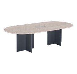 Modular conference table with extension Excellens L 260 x D 120 cm cm top in light grey and cross-shaped legs in full wood