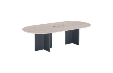 Modulierbarer Konferenztisch mit Erweiterung Excellens L 260 x T 120 cm Tischplatte in grauem Eichenholz und kreuzförmigem Holzgestell