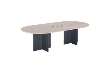 Table de réunion modulable avec extension Excellens L 260 x P 120 cm plateau chêne gris pieds croix plein bois