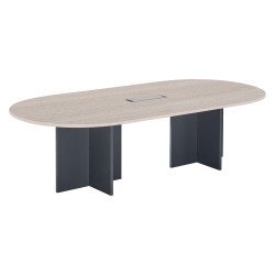 Modular conference table with extension Excellens L 260 x D 120 cm cm top in light grey and cross-shaped legs in full wood
