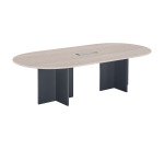 Table de réunion modulable avec extension Excellens L 260 x P 120 cm plateau chêne gris pieds croix plein bois