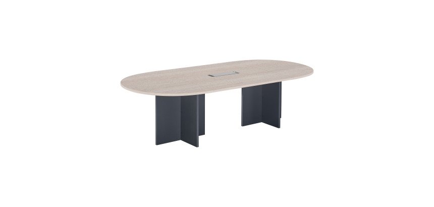 Table de réunion modulable avec extension Excellens L 260 x P 120 cm plateau chêne gris pieds croix plein bois