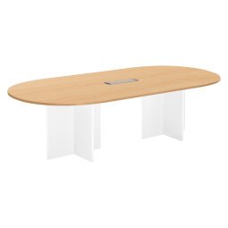 Modular conference table with extension Excellens L 260 x D 120 cm cm top in beech and cross-shaped legs in wood