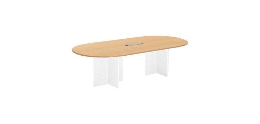 Table de réunion modulable avec extension L 260 cm plateau hêtre piètement croix plein bois Essens