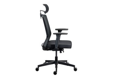 Chaise de bureau ergonomique COCO tissu et maille, avec accoudoirs 3D et appuie-tête, mécanisme synchrone, pieds noirs