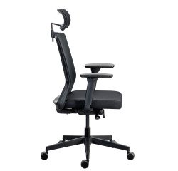Chaise de bureau ergonomique COCO tissu et maille, avec accoudoirs 3D et appuie-tête, mécanisme synchrone, pieds noirs