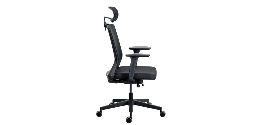Chaise de bureau ergonomique COCO tissu et maille, avec accoudoirs 3D et appuie-tête, mécanisme synchrone, pieds noirs