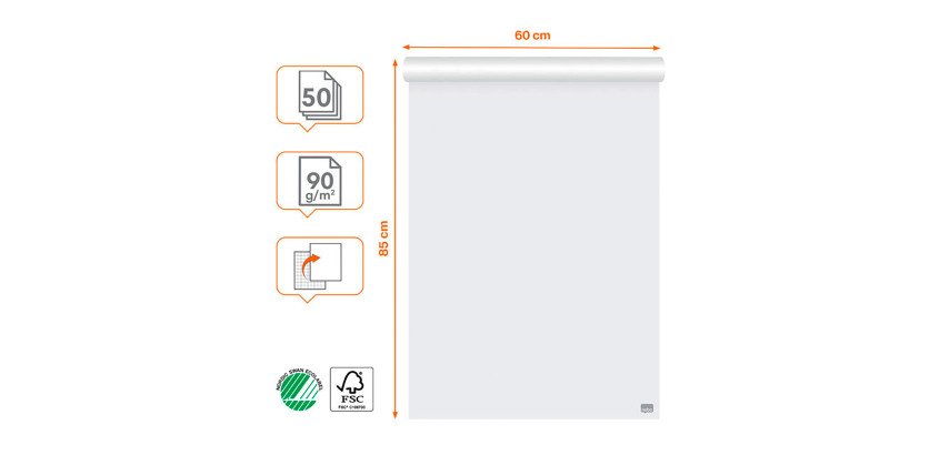 Block Papier 50 weiße Premium-Blätter einfarbig / kariert Nobo 60 x 85 cm