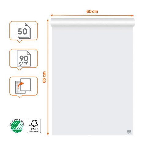 Bloc de papel cartón 50 hojas blancas premium lisas/cuadriculadas Nobo 60 x 85 cm