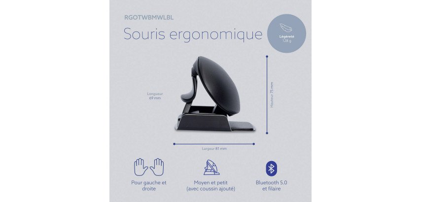 Souris ergonomique sans fil R-Go Tools Twister