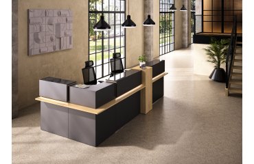 Reception desk corner unit W 367 x D 165 cm Well with storage and LED lighting Oak / anthracite