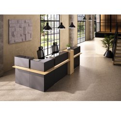 Reception desk corner unit W 367 x D 165 cm Well with storage and LED lighting Oak / anthracite