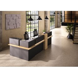 Banque d'accueil d'angle L 367 x P 165 cm Well avec rangement et éclairage LED Chêne / anthracite
