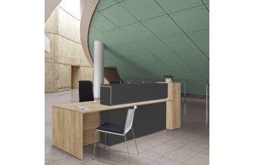 Reception desk right L 322 x D 85 cm with storage and LED light Well amber oak/anthracite