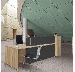 Reception desk right L 322 x D 85 cm with storage and LED light Well amber oak/anthracite