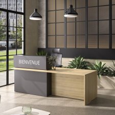 Banque d'accueil droite L 240 x P 85 cm avec éclairage LED Well chêne ambré/anthracite