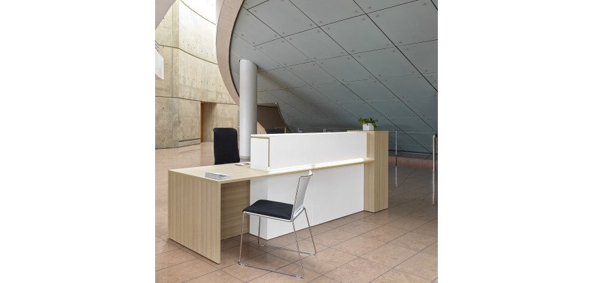 Banque d'accueil droite L 322 x P 85 cm avec rangement et lumière LED Well