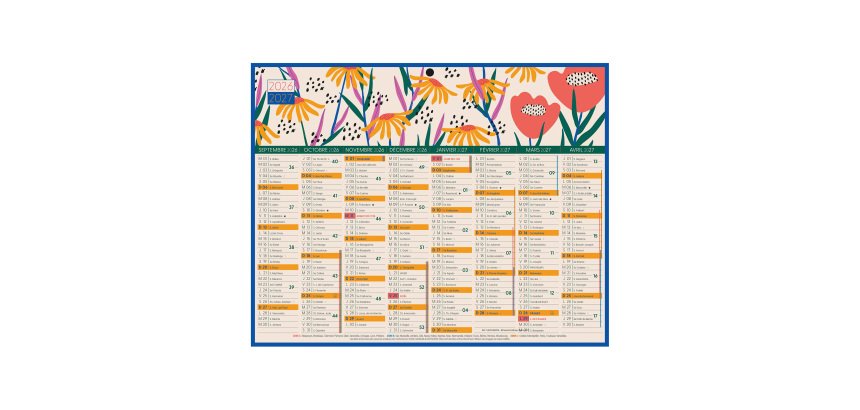 Calendrier bancaire 16 mois mini format 21 X 26,5 cm