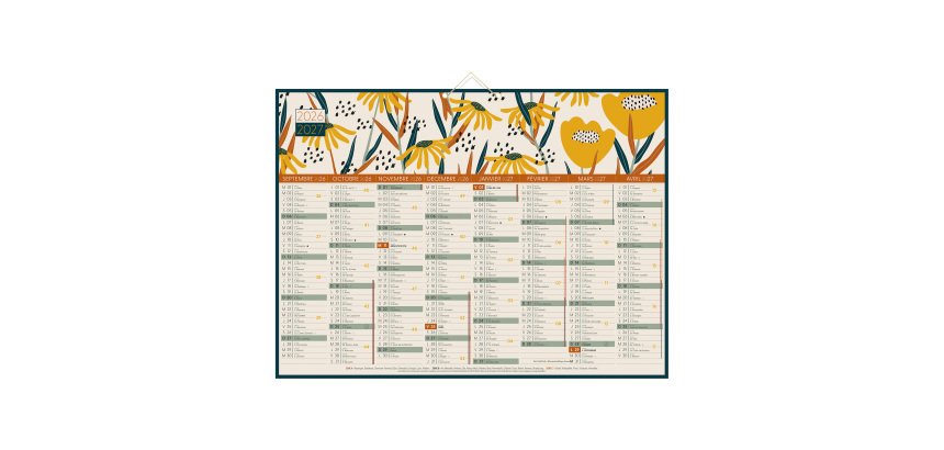 Calendrier bancaire 16 mois 40,5 X 55 cm