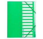 Trieur plastique Bruneau à rabats 12 divisions A4 - couleurs assorties