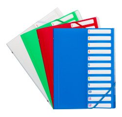 Trieur plastique Bruneau à rabats 12 divisions A4 - couleurs assorties