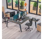 Pôle 2 bureaux droits gris carbone L 160 x P 163 cm, piétement anthracite - Arch