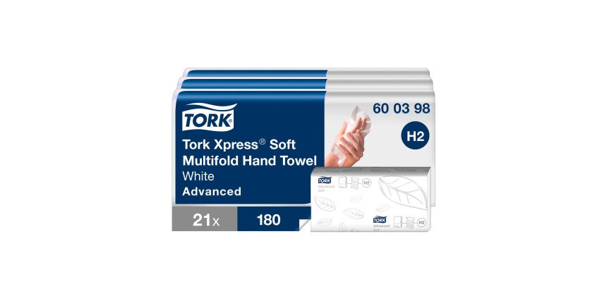 Essuie-mains pliage enchevêtré Tork H2 Advanced doux - Carton de 3780