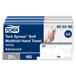 Essuie-mains pliage enchevêtré Tork H2 Advanced doux - Carton de 3780
