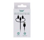 Cable 3 en1 Micro USB- USB C- LIGHTNING  1m TnB Way negro