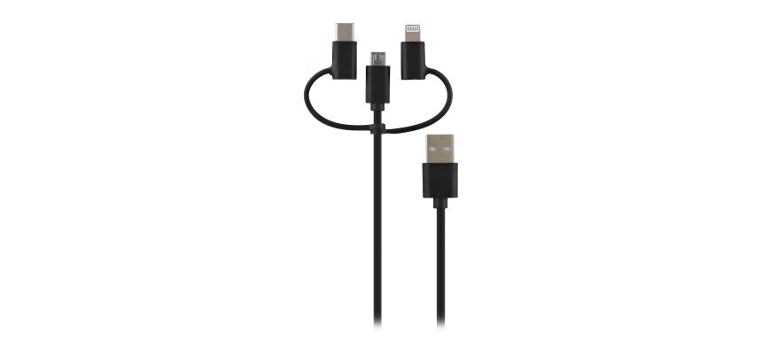 Cable 3 en1 Micro USB- USB C- LIGHTNING  1m TnB Way negro