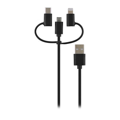 Cable 3 en1 USB-A a USB C- Lightning y MicroUSB, 1m TnB Way negro