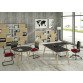 Scrivania a 4 gambe Woody 180 x 80 x 74,4 piano colore Nero Venato con bordo Rovere e gambe in Legno Massello con finitura Rovere