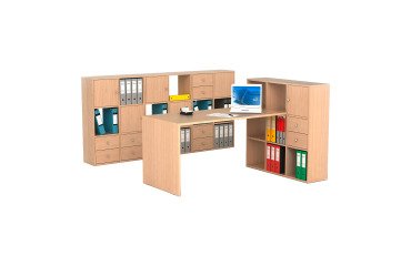 Home Office Cube workstation complete with desk and 6 or 9-compartment bookcase