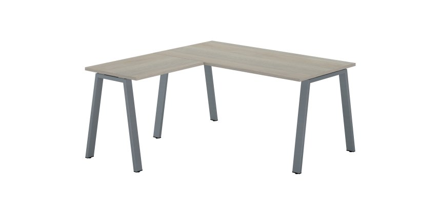 Bureau d'angle chêne gris avec retour simple L 160 x P 160 piètement métal - Arch